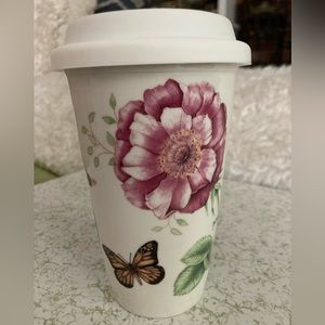 Coffee Mug LENOX Travel Mug BUTTERFLY MEADOWS Coffee Tea Cup DOUBLE WALL Mug Tea